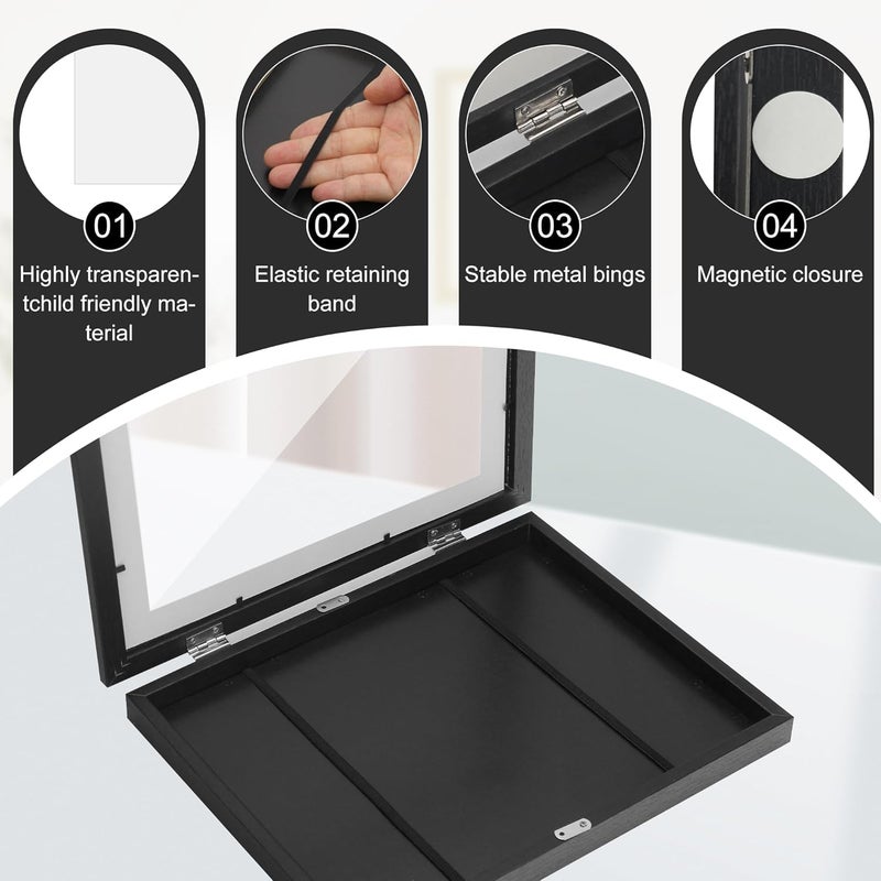 XINQUILIFY Changeable Kids Art Display Frames 8.5x11 Wall Gallery - 4 Pack Front Loading Storage for Classroom, Daycare & Home |Holds 50 Artworks Each | No Nail Needed (Black) - Image 4
